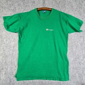 Vintage Champion T Shirt Mens XXL Green Script Logo Made in USA Cotton Tee